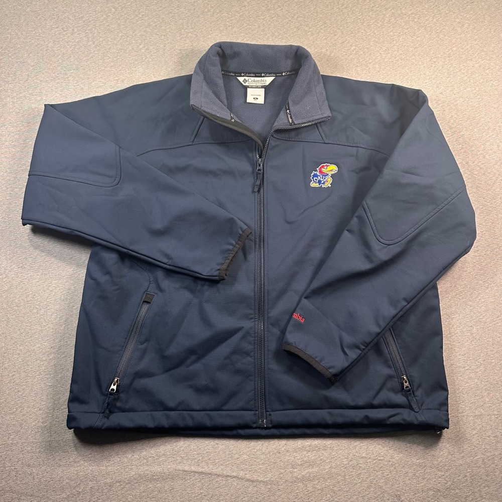Kansas Jayhawks Columbia Full Zip Jacket Mens‎ XL Blue Embroidered Softshell